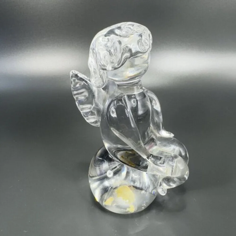 Vintage Hand Blown Clear Angel Figurine Paperweight Hand Sculptured With Sticker
